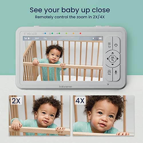 Babysense 5" HD Split-Screen Baby Monitor, Video Baby Monitor with 2 Cameras and Audio, Night Light, 1000ft Range, Two-Way Audio, 4X Zoom, Night Vision, 4000mAh Battery 6