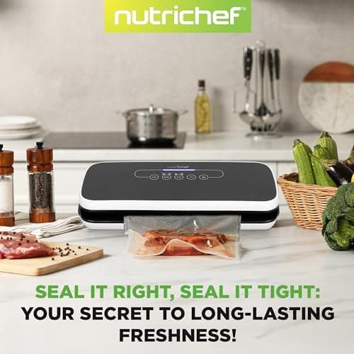 NutriChef Automatic Vacuum Air Sealing System for Food Preservation with Starter Kit, Compact Design, Lab Tested, Dry & Moist Food Modes with Led Indicator Lights, Black 6