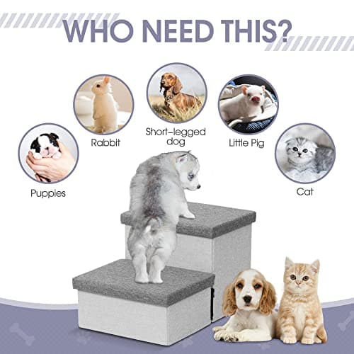 Dog Stairs with Storage, Foldable Dog Steps for Small Dogs, 2 Tiers Non-Slip Pet Stairs for High Beds Or Couch and Sofa, Hold up to 50 lbs Pet Doggy Cat 5