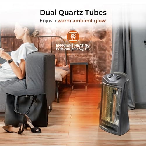 Comfort Zone Space Heaters for Indoor Use, Portable Electric Heater, Adjustable Thermostat, Infrared Heat, Quartz Tower Space Heater with 2 Heat Settings, Bedroom Heater, Black 8