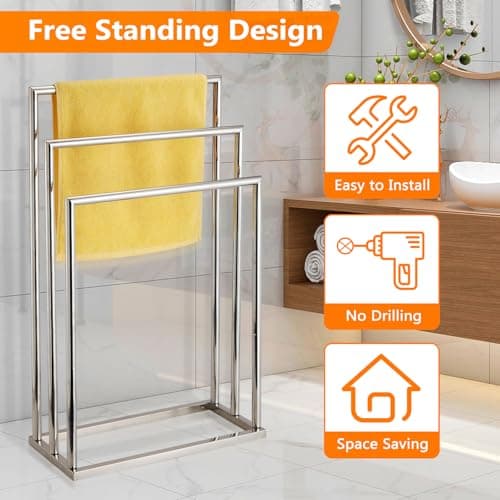 Free Standing Towel Racks for Bathroom, 3 Tier Stainless Steel Bathroom Towel Rack, Towel Drying Rack Stand for Outdoor Poolside, Blanket Holder, Chrome, DECLUTTR 6