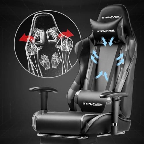 GTPLAYER Gaming Chair with Footrest, Ergonomic Computer Game Desk Chair, Recline Gaming Chair Seat Height Adjustment, Swivel Rocker with Headrest and Lumbar (Camouflage) 8