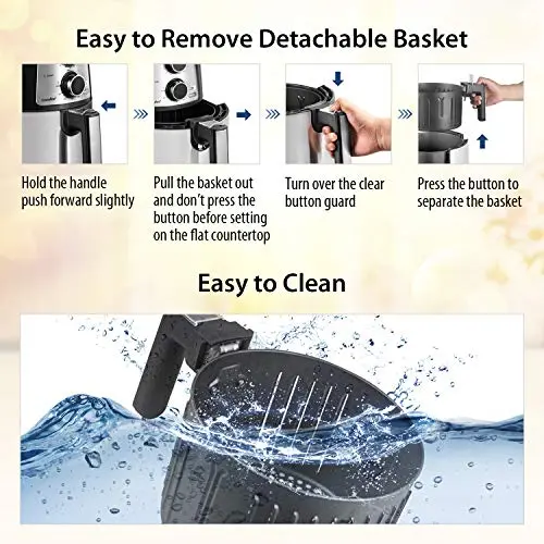 COMFEE' 3.7QT Electric Air Fryer & Oilless Cooker with 8 Menus and Timer & Temperature Control, Nonstick Fry Basket with Stainless Steel Finish, Auto Shut-off, 1400W, BPA & PFOA Free 6