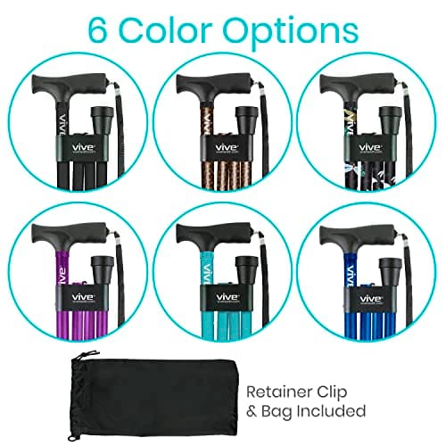 Vive Folding Cane - Foldable Walking Cane for Men, Women - Fold-up, Collapsible, Lightweight, Adjustable, Portable Hand Walking Stick - Balancing Mobility Aid - Sleek, Comfortable 7