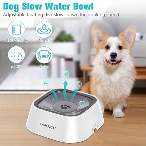 UPSKY No-Spill Pet Water Bowl, Slow Water Feeder, No-Slip Pet Water Dispenser 35oz Feeder Bowl for Dogs and Cats 5