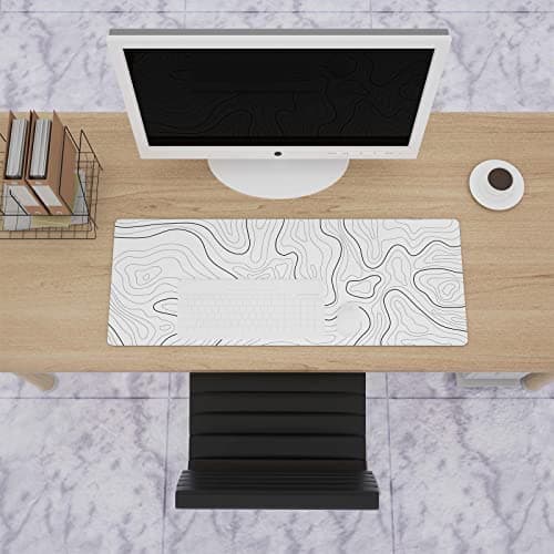 Ovenbird Large Gaming Mouse Pad with Stitched Edges, Minimalist Topographic Map Desk Mat, Extended XL Mousepad with Anti-Slip Base, Cool Desk Pad for Keyboard and Mouse, 31.5 x 11.8 in, White 10