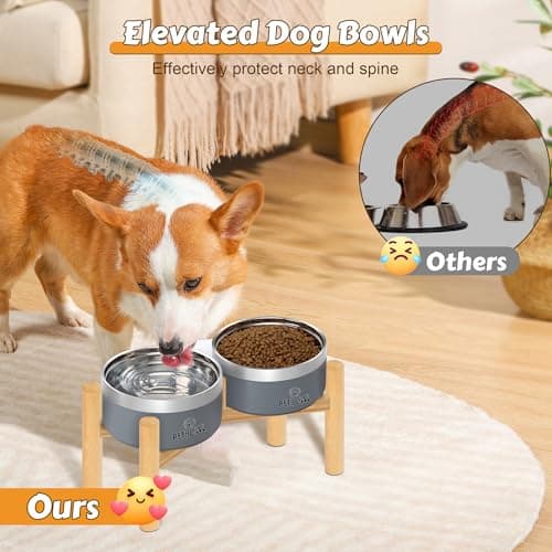 UPSKY Elevated Dog Bowls – 27oz Stainless Steel Anti-Spill Set with Wooden Stand, Double Raised Bowls for Small/Medium Dogs to Reduce Neck Strain & Improve Digestion 5