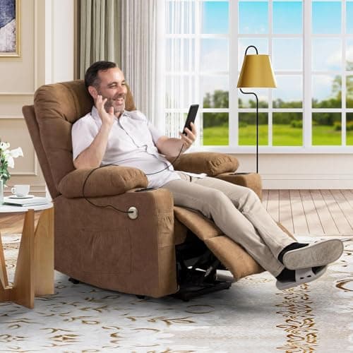 YITAHOME Electric Power Lift Recliner Chair for Elderly, Fabric Recliner Chair with Massage and Heat, Spacious Seat, USB Ports, Cup Holders, Side Pockets, Remote Control (Dark Brown) 7