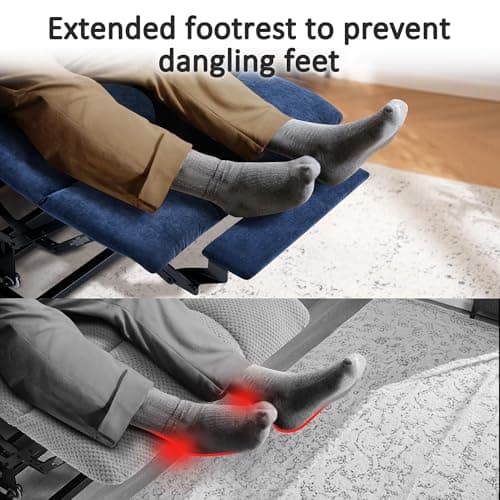 MCombo Power Lift Recliner Chair with Extended Footrest for Elderly People, Fabric 7287 (Navy Blue, Medium) 7