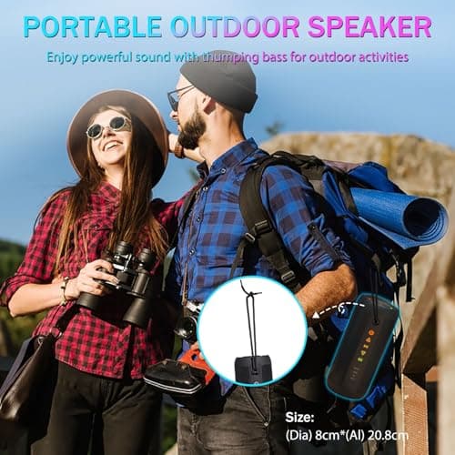 HUO JI Portable Bluetooth 5.0 Speaker with Deep Bass, IP66 Waterproof & Dustproof,RGB Lighting,AUX/TF Card Support,Type-C Charging,TWS Stereo,Perfect for Home,Outdoors,Cycling,Hiking,Camping&Parties 7