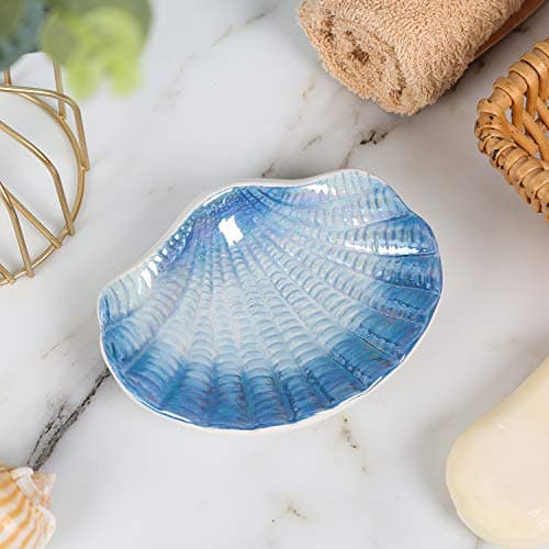 FORLONG Ceramic Ocean Seashell Soap Dish, for Bathroom,Tub and Kitchen Sink-Blue 5