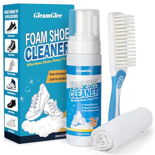 GleamGlee Shoe Cleaner 6.76 oz – Deep-Cleaning Sneaker Cleaner Kit for White Shoes, Lifts Dirt & Stains Fast, with Brush & Towel