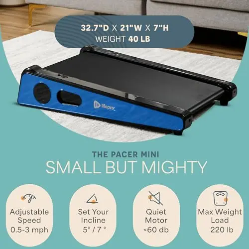 Lifepro Pacer Mini Smallest Portable 30in Small Mini Walking Pad Treadmill Installation Free, Adjustable Incline, Under Desk Work Compact Treadmills for Home/Office - Max Load 220Lbs & Speed 3MPH 5