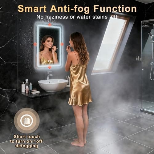 LED Bathroom Mirror, 16 x 24 Inch Anti-Fog Bathroom Mirror with Lights, Stepless Dimmable Lighted Bathroom Mirrors for Wall, Rectangle Bathroom Vanity Mirror with Front and Backlight, Vertically Only 7