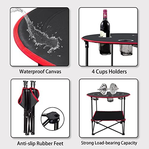 Portable Camping Table Folding Picnic Tables Lightweight Folding Table Waterproof Canvas Beach Table for Outside with 4 Cup Holders & Carry Bags for Camping, Beach, Campfires and Tailgating 7