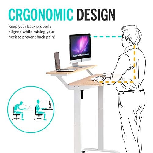 UNICOO Electric Height Adjustable 2-Tier Raising Desk with Wheels, Mobile Standing Desk with Monitor Stand, Ergonomic Adjustable Computer Table, Electric Standing Game Table for Home Office 5
