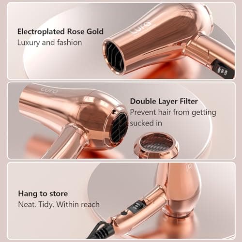 LURA Dual Voltage Travel Hair Dryer with Diffuser,Travel Blow Dryer Mini with EU Plug and UK Plug,Lightweight Portable Hairdryers with Folding Handle,1200W Compact Small Blowdryers for Women 6