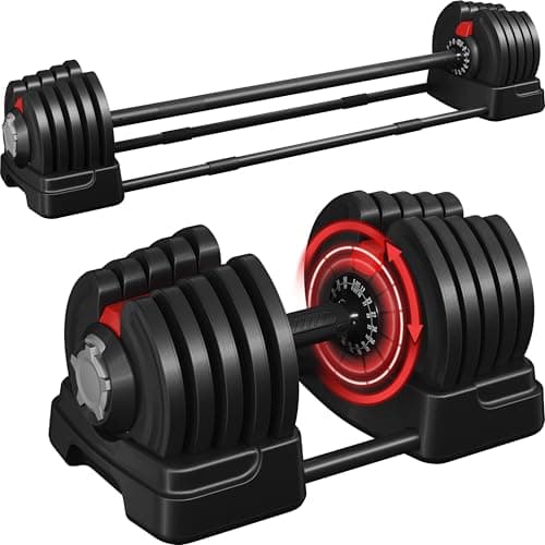 Yaheetech Adjustable Dumbbell Set 90lbs Fast Adjust Dumbbells 2 in 1 Dumbbell Weight Set Free Weight Set Used as Barbell, with Tray for Men/Women Strength Training Equipment
