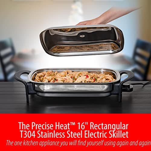 Maxam 16-Inch Electric Skillet - Rectangular Stainless Steel Pan with Handles and Lid Cover 5