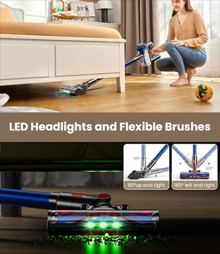 KARDV Cordless Vacuum Cleaner, 500W/40Kpa Vacuum Cleaners for Home, 60Mins Stick Vacuum with LED Display, Anti-Tangle & Wall Mount Charging, 8 in 1 Lightweight Vacuum for Hard Floors Carpet Pet Hair 6