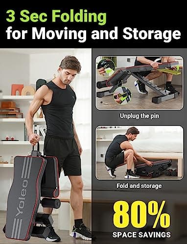 Yoleo Adjustable Weight Bench for Full Body Workout; Foldable Bench Press Bench of Home Gym Strength Training; Incline Decline Flat Utility Workout Bench with Quick Folding& Fast Adjustment (Black) 5