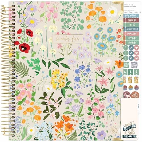 bloom daily planners 2025 Hardcover Calendar Year Goal & Vision Planner (January 2025 - December 2025) - Monthly/Weekly Column View Agenda Organizer - 7.5" x 9" - Garden Party, Beige
