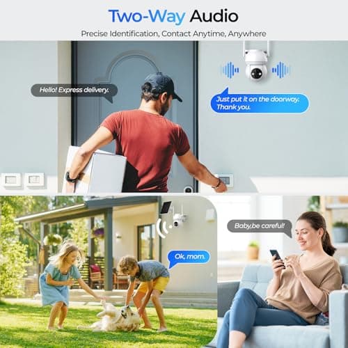 TOVDOR Solar Security Cameras Wireless Outdoor, WiFi Camera Outdoor 2K 360° View Battery Powered, Cameras for Home Security with Spotlight Color Night Vision Motion Sensor 2-Way Talk, White, 2 Pack 5