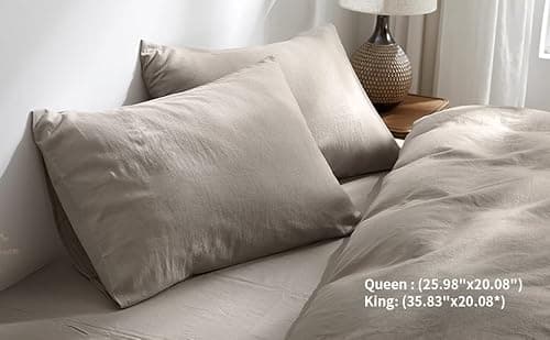 TUMEI 100% Linen Pillow Cases Queen, Set of 2 Queen Size Linen Bed Pillow Shams Cover Washed Solid Color Natural Flax Soft Breathable, (25.98"×20.08") 7
