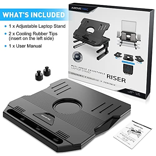 AboveTEK Laptop Stand, 20 Angles Two-Layer Height Adjustable Laptop Stands, Portable Laptop Riser with 360 Rotating Base Storage Space & Extra Phone Holders Compatible with 10''-17'' Laptops Black 9