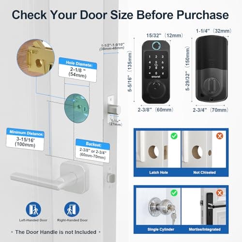 Smart Locks WiFi Deadbolt: SMONET Fingerprint Front Door Lock Keyless Entry with Keypad Electronic Digital Deadbolt Alexa Gateway Remote Control, Bluetooth APP KeyFob Code Auto-Lock for Home, Black 5