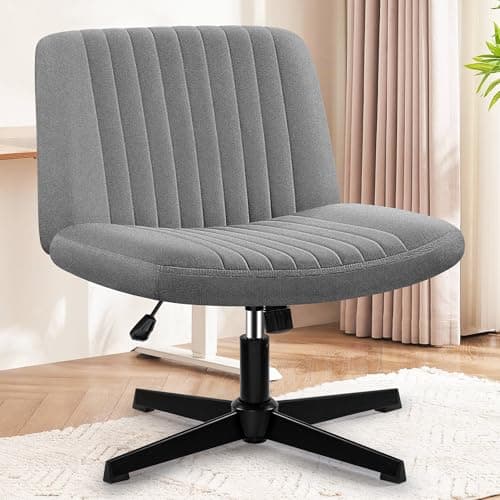 Brick Attic Criss Cross Office Desk Chair, Comfy Cross Legged Modern Makeup Vanity Chair No Wheels, Height Adjustable Cute Swivel Armless Fabric Mid Back Wide Seat Computer Task Chair for Home Office