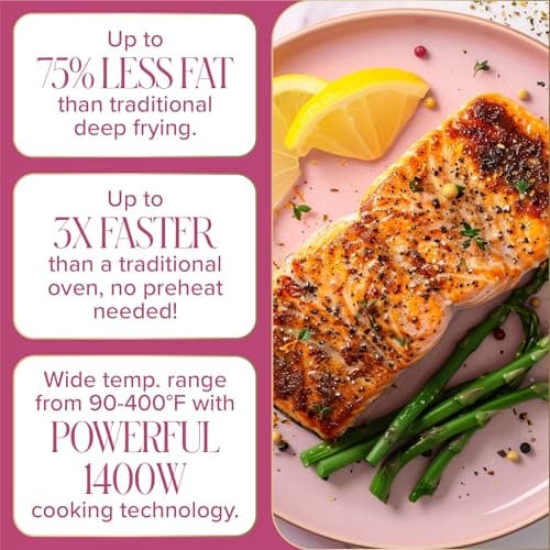 Paris Hilton Air Fryer, Large 6-Quart Capacity, Nonstick Made without PFAS, Touchscreen Display, 8-in-1 (Air Fry, Roast, Broil, Bake, Reheat, Keep Warm, Pizza, Dehydrate), Dishwasher Safe, White 5