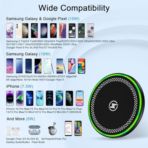 Android Charging Pad Wireless Charger Pad Phone Station Fast Charging for Samsung Galaxy S25 Ultra S24FE S24 Ultra Plus S23 Ultra S23FE S22 Ultra S21, Pixel 9 Pro, iPhone 16 Pro Max, with 18W Adapter 6