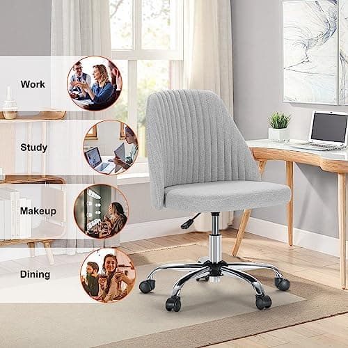 Sweetcrispy Armless Office Chair, Modern Fabric Home Office Desk Chairs with Wheels Adjustable Swivel Task Computer Vanity Seat for Small Spaces 7