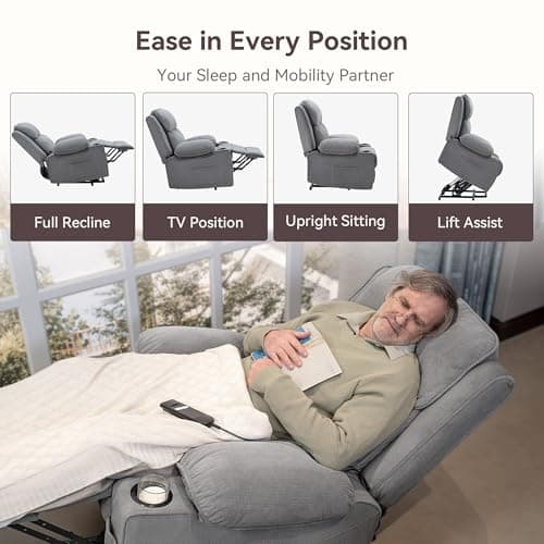 Susalt Lift Chair, Power Lift Recliner for Elderly/Post-Surgery Recovery, Electric Lift Reclining Chair with Cup Holder, 90°- 155°Adjustable Backrest Fabric Recliner,Living Room Lift Chairs, Gray 5