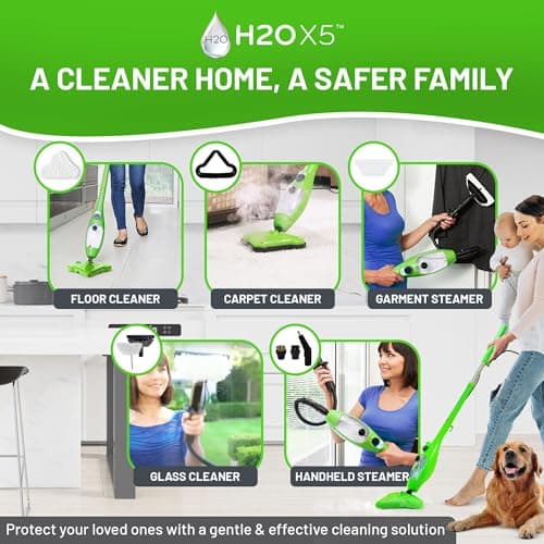 H2O X5 5-in-1 Multi-Purpose Steam Mop, Handheld Steam Cleaner, Adjustable Height, Removable Tank, Large Capacity, Rapid Heat Up, Steam Control, Lightweight, High Pressure 8