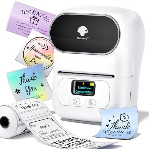 Phomemo M110 Label Makers - Portable Bluetooth Thermal Label Maker Machine,Label Printer for Name, Barcode, Clothing, Jewelry, Retail, Mailing, for Android & iOS, with 1Pack 40×30mm Label, White