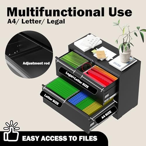 FOSTOKO Lateral File Cabinet with Lock, 2 Drawer Filing Cabinet, Metal File Cabinets for Home Office, Steel Heavy-Duty Filing Storage Cabinet for Letters/Legal/A4 (Require Assembly, Black) 5