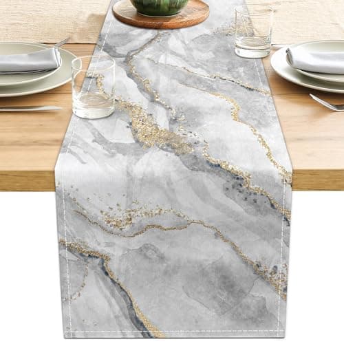 Marble Table Runner 13x71 Inch Gold Grey Table Dresser Runners Modern Table Decorations Coffee Table Runner for Home Kitchen Dining Room (Grey & Gold71)