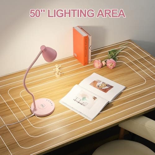 BOHON Cute Desk Lamp with USB C+A Charging Ports, Wireless Charger Pink Lamp, 5 Colors Stepless Dimming Reading Light, Touch Bedside Table Lamp, LED Desk Light for Home Office College Dorm Room Pink 5