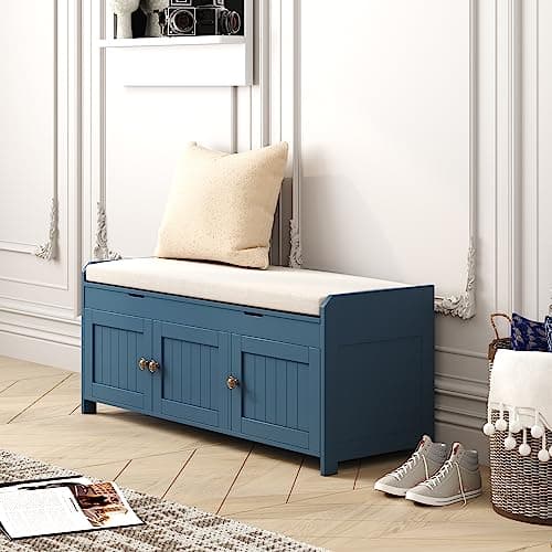 HOMEFORT 41.3" Shoe Bench with Lift Top Storage, Entryway Bench with Cushioned Seat, Wooden End of Bed Bench, Shoe Cabinet Bench with Hidden Storage Space, for Bedroom, Hallway,Blue 9