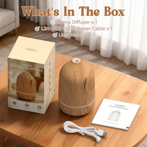 Essential Oil Diffuser, 100ml Aromatherapy Diffuser, Mini Ultrasonic Diffuser for Essential Oil, Home, Office, Cool Mist Humidifier with 7 Led Light, Auto Shut-Off, Wood Grain 8