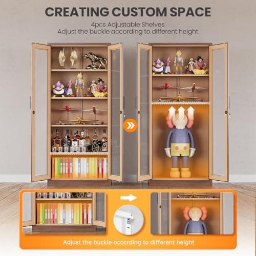 AFAIF Locking Display Cabinet with Glass Door, 71”H Metal Curio Cabinets with Adjustable Shelves, Tall Liquor Caninet Display Case for Living Room, Collectibles, Home, Clinic - Assembly Required 5
