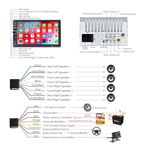 Double Din Car Stereo,7 Inch Car Radio with HD Touch Screen Bluetooth Car Stereo,Bluetooth Hands-Free Calling,Mirror Link,AUX/EQ/SWC 8