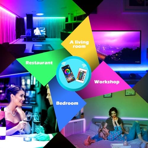 AILBTON Led Strip Lights,60ft Music Sync Color Changing, Built-in Mic,Bluetooth App Control LED Tape Lights with Remote,5050 RGB Rope Light Strips 3