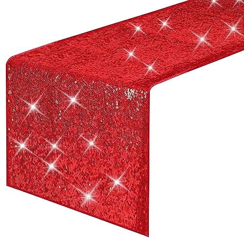 yuboo Red Sequin Table Runner - Sparkly Table Runners 12 x 72 inches Glitter Table Cloth for Party/ Women Girls Birthday/Bridal Baby Shower Decor 7