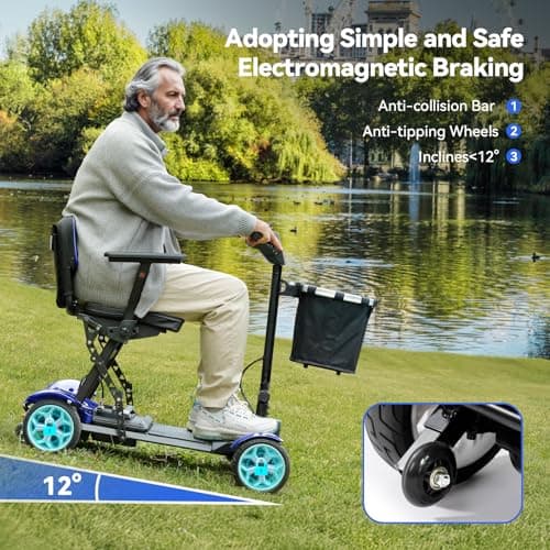 WheelWavi Lightweight Folding Mobility Scooter for Adults and Seniors, 47lbs Portable Electric Scooter with Removable 24V 270W Lithium Battery, Storage Basket & Charger (Blue) 7