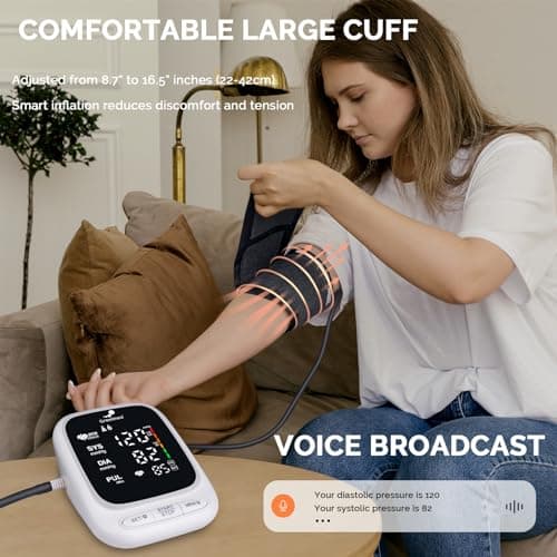 Blood Pressure Monitor Upper Arm Automatic Talking Blood Pressure Cuff, Rechargeable Blood Pressure Machine for Home Use Digital Led Display, Adjustable 8.7"-16.5" Large BP Cuff Dual User Model 6