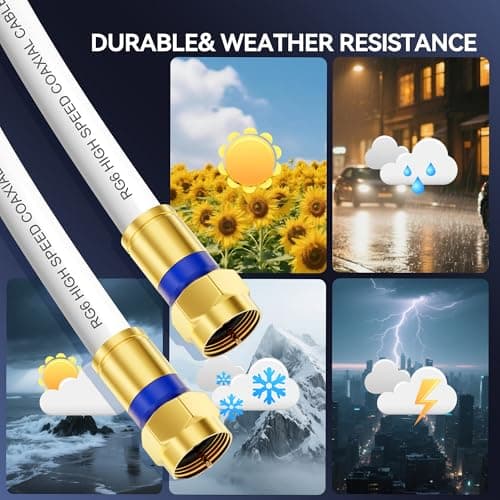 Digoloan Coaxial Cable 3ft/6ft/10ft/15ft/25ft/50ft/60ft/75ft/100ft, RG6 Coax Cable Extender with Gold F-Type Connector, High Speed Internet for HD TV, Modem, Digital Antenna, Satellite, White(1.5ft) 7