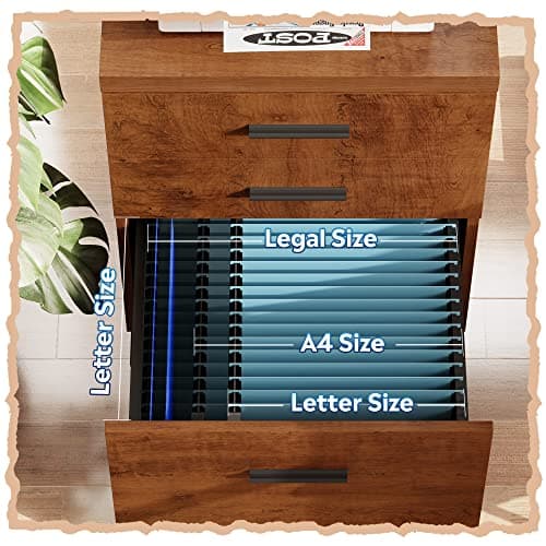 DEVAISE 3 Drawer File Cabinet for Home Office, Wood Under Desk Filing Cabinet, Rolling Printer Stand with Wheels, Walnut 5